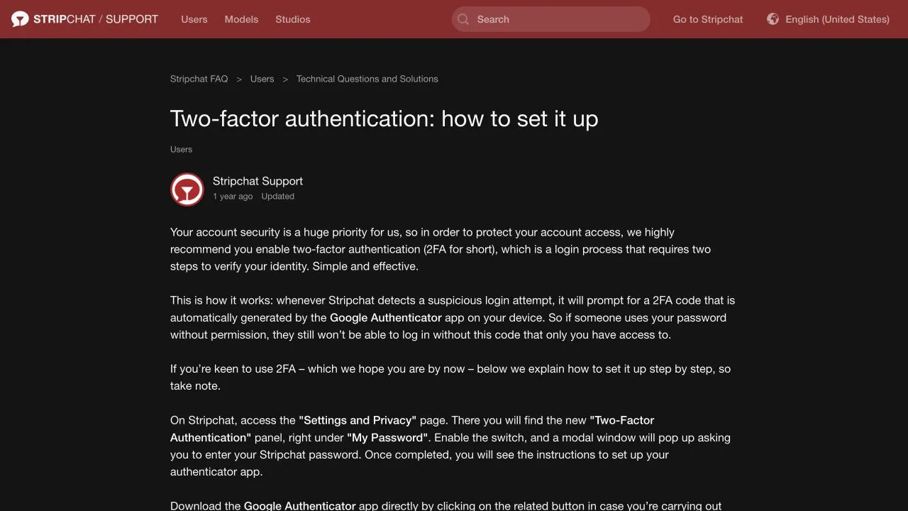 Stripchat का दो-स्तरीय प्रमाणीकरण गाइड, जिसमें संदिग्ध लॉगिन के कोड और Settings and Privacy का Two-Factor Authentication पैनल समझाया गया है
