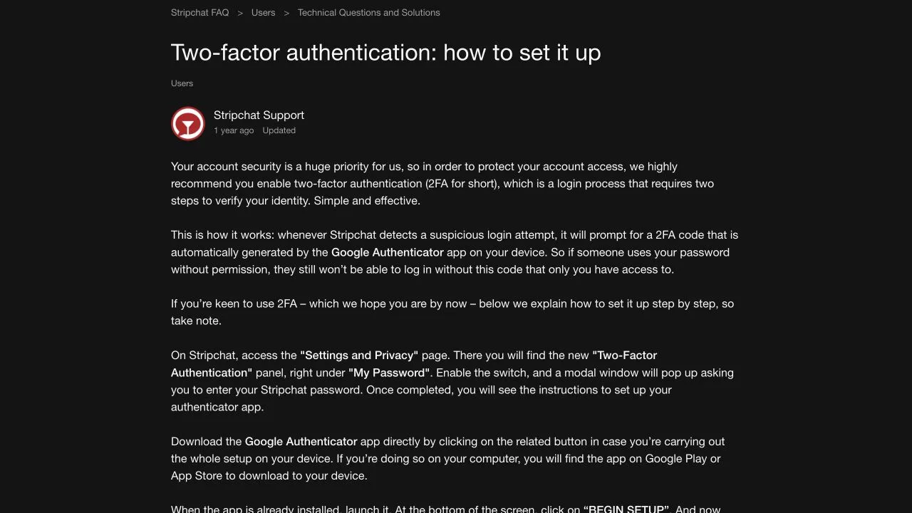 Stripchat सहायता में संदिग्ध लॉगिन के प्रमाणीकरण कोड और Settings and Privacy का Two-Factor Authentication पैनल